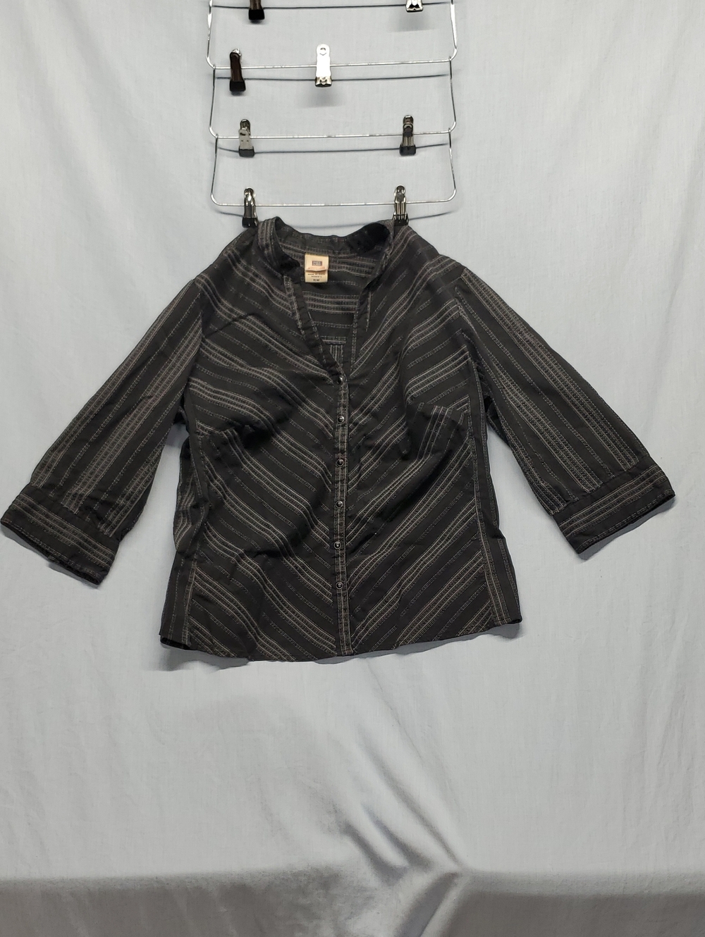 Faded Glory Charcoal Striped Button-Down Shirt #393